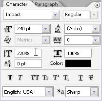 Imaged text character panel